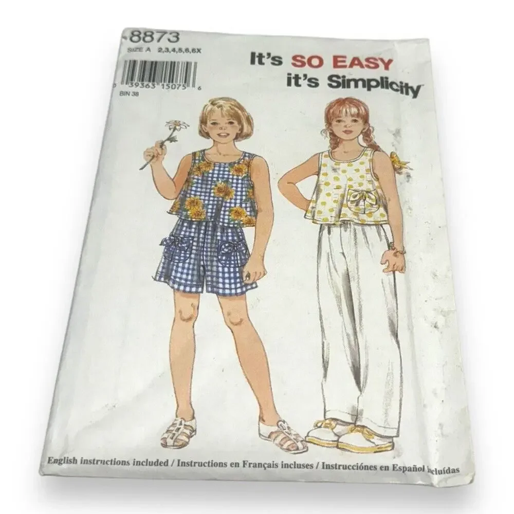Uncut Simplicity 8873 Pattern Girl Sz 2-6X‎ Summer Sleeveless Top Shorts Pants